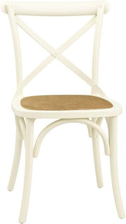 Cream Cross Back Dining Chair Oak Wood Rattan Seat Cafe Kitchen Restaurant