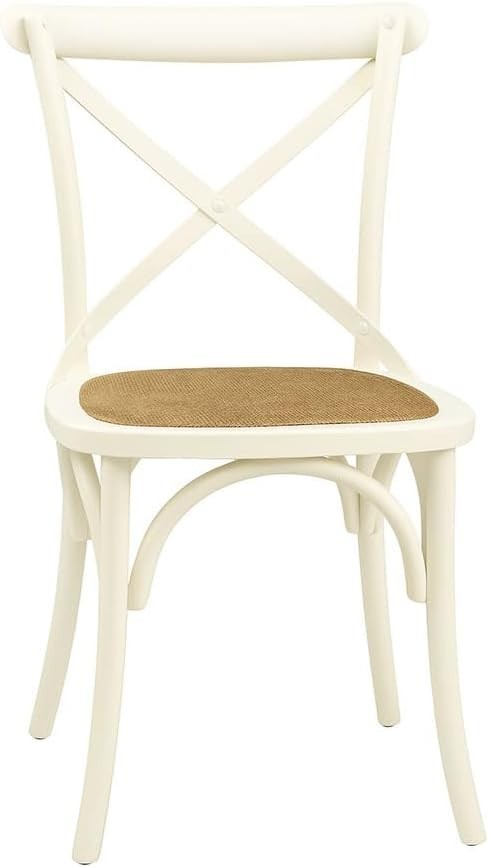 Cream Cross Back Dining Chair Oak Wood Rattan Seat Cafe Kitchen Restaurant