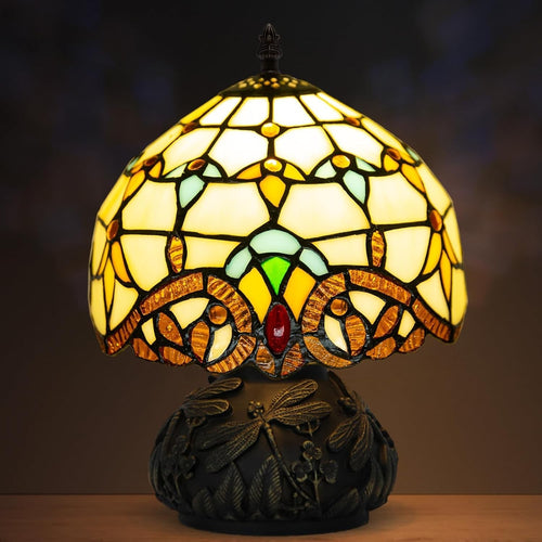 Stained Glass Desk Lamp 8" Mushroom Shade 3 Color Modes Bedroom Decor