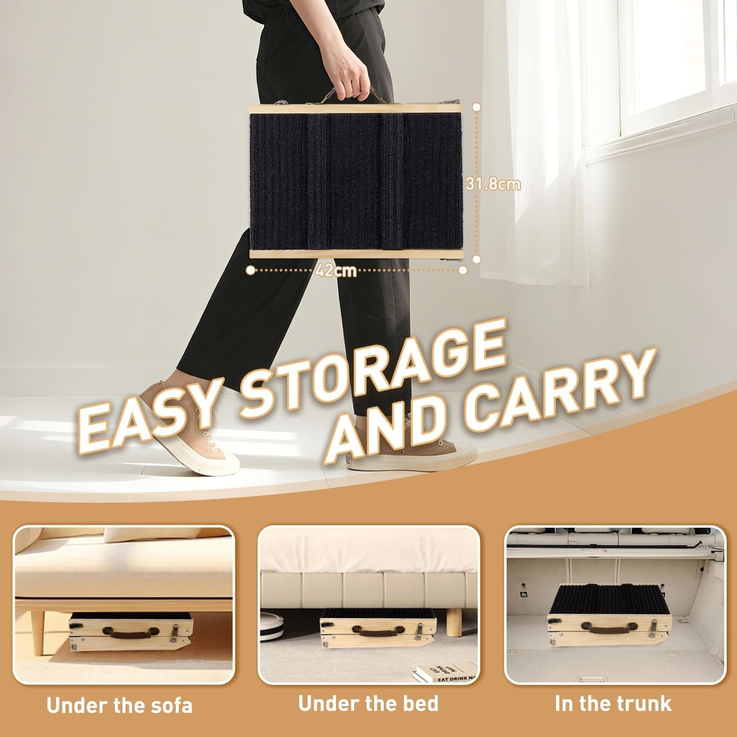 Foldable Dog Ramp Adjustable 4-Height Non-Slip Pet Stairs 30kg