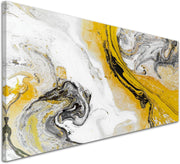 Panoramic Abstract Canvas Wall Art Yellow Grey Swirl Modern Living Room 118x49cm