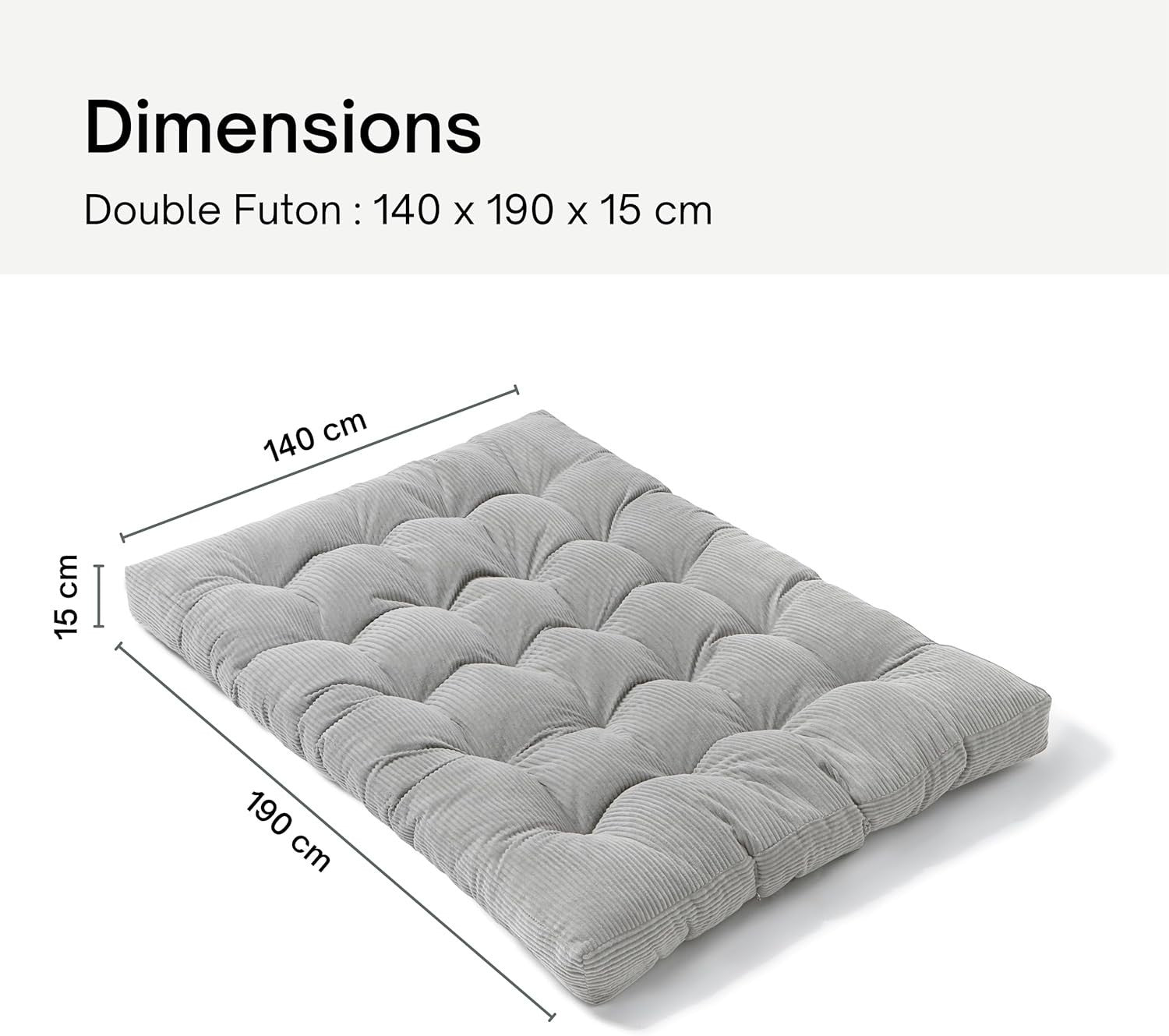 Double Folding Futon Mattress - Thick Foam, Corduroy Fabric, Floor & Sofa Bed
