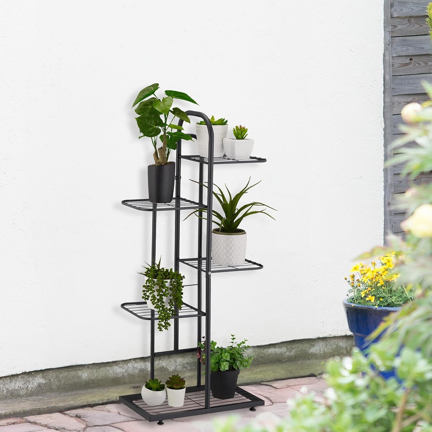 5 Tier Metal Plant Stand Black | Indoor Outdoor Flower Pot Display Shelf Rack