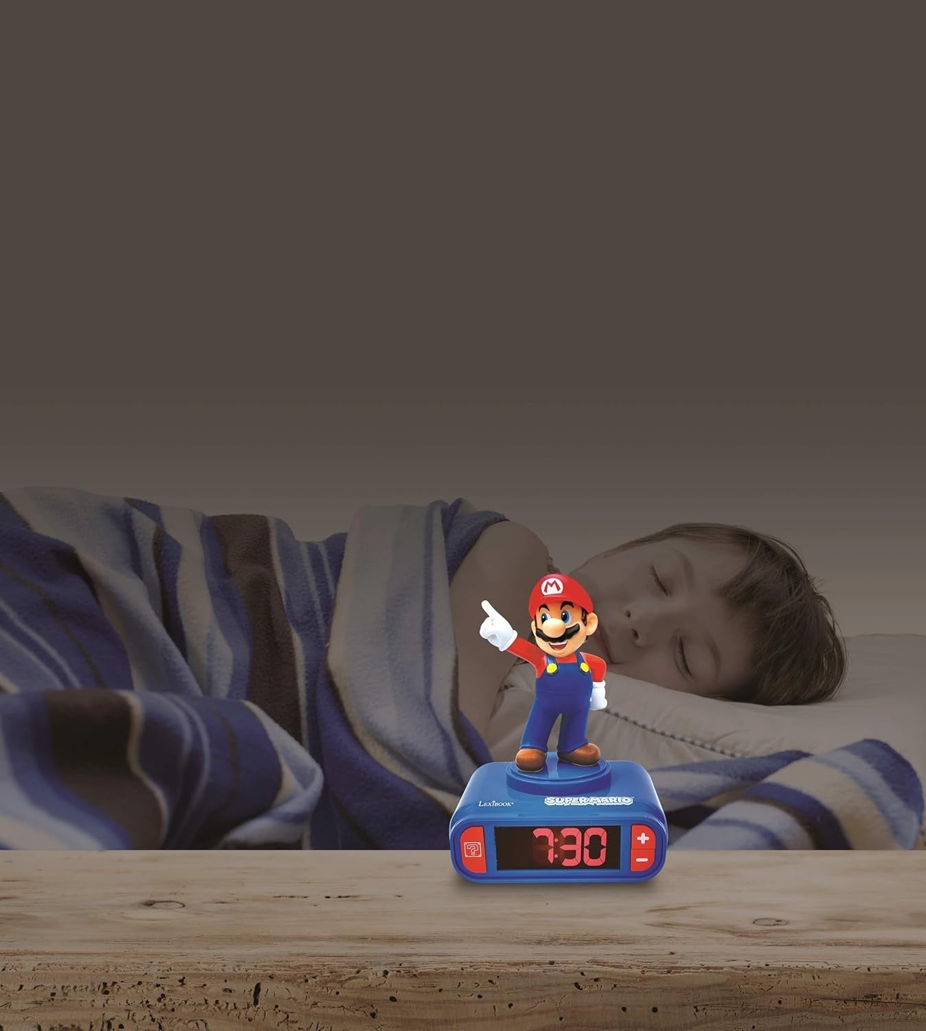 Kids Red Blue Character Alarm Clock Night Light LCD Snooze Sound Effects