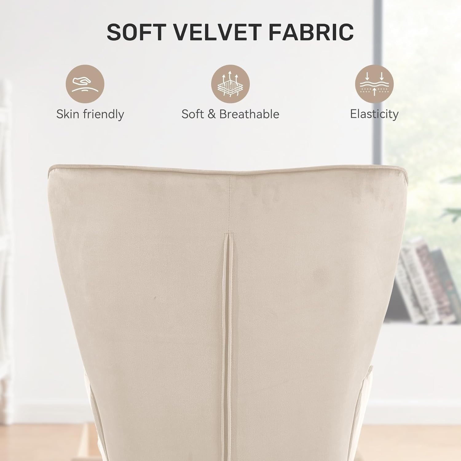 Beige Velvet Wing Back Armchair with Footstool Gold Legs Relaxation Seat