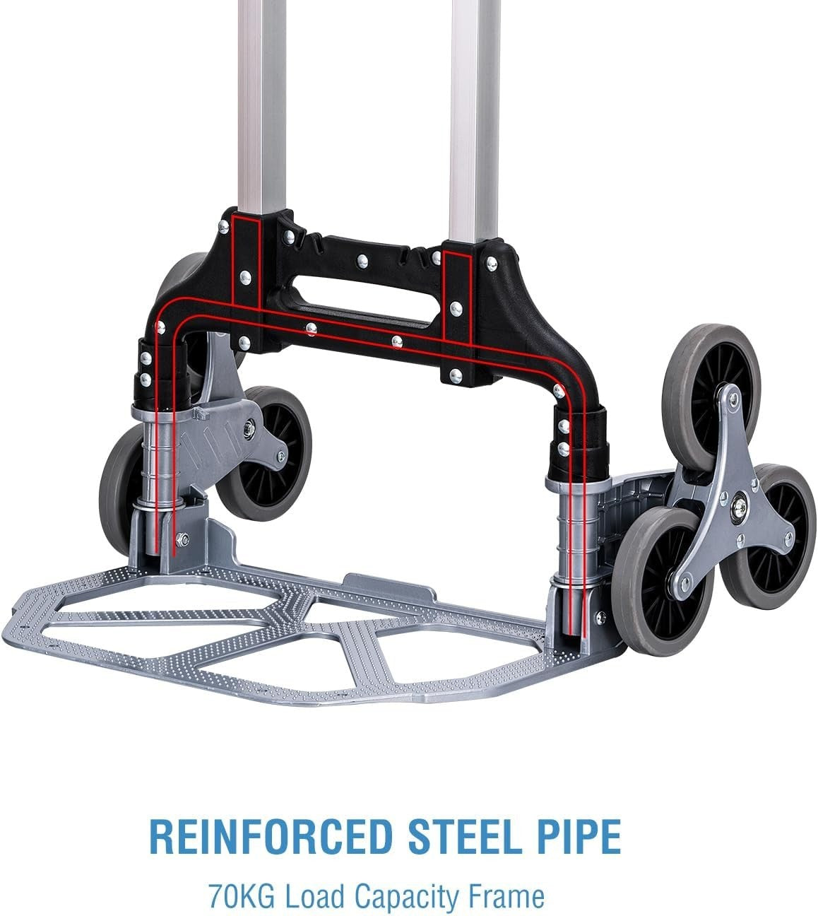 70kg Aluminium Stair Climbing Folding Trolley Adjustable Handle 6 Wheels