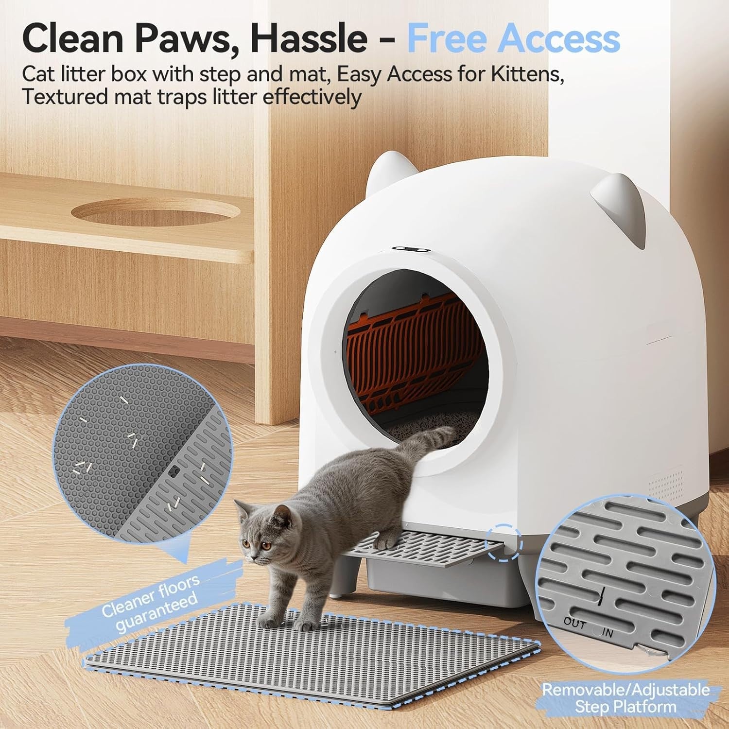 XXL Self Cleaning Cat Litter Box 90L APP Control Multi Cat White