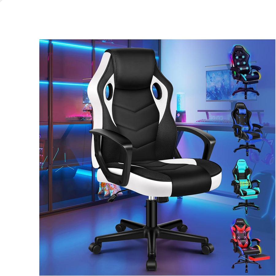 Ergonomic Gaming Chair Racing Style Swivel Desk Chair White
