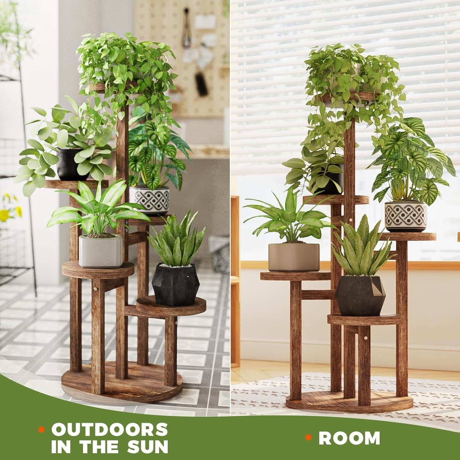 5-Tier Wooden Plant Stand Indoor Corner Shelf, Multi-Layer Flower Display Rack