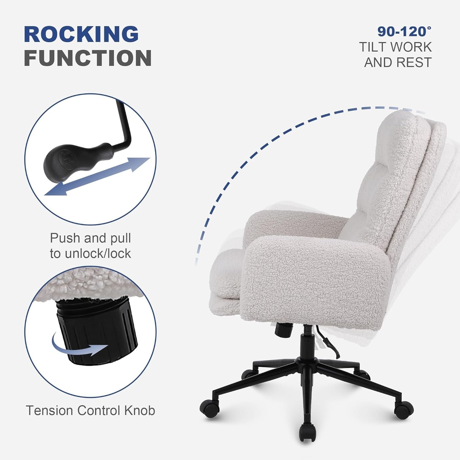 Ergonomic Desk Chair Reclining Swivel Office Home Adjustable Height Cream