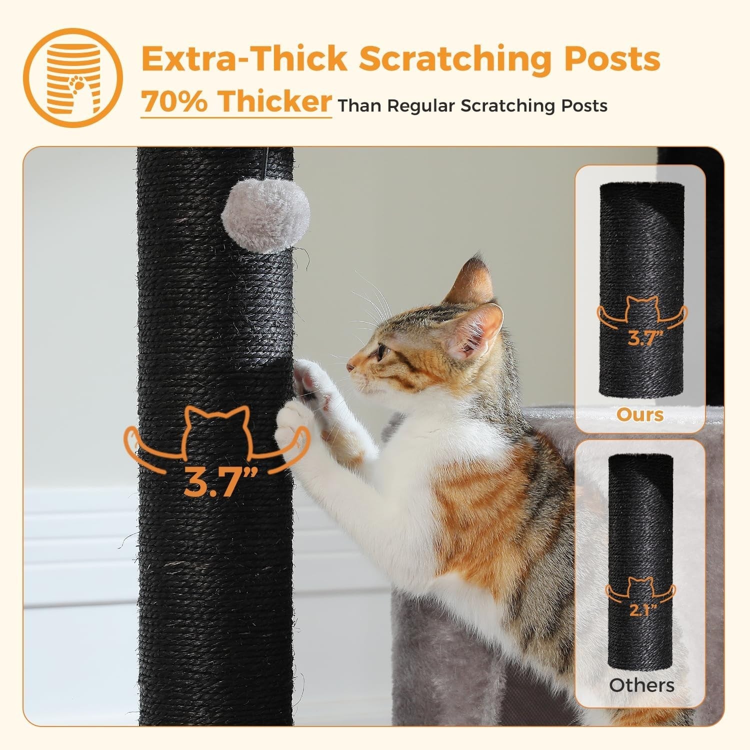 Large Cat Tree Tower 147cm Multi Level Thick Scratching Hammock Condo