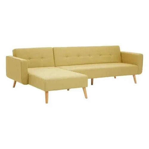 Olive Green Corner Sofa Bed Linen Upholstery L-Shaped Modern 3 Seater