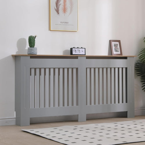 Extra Large Grey Radiator Cover Modern Slatted MDF Grill Cabinet 172x82x19cm