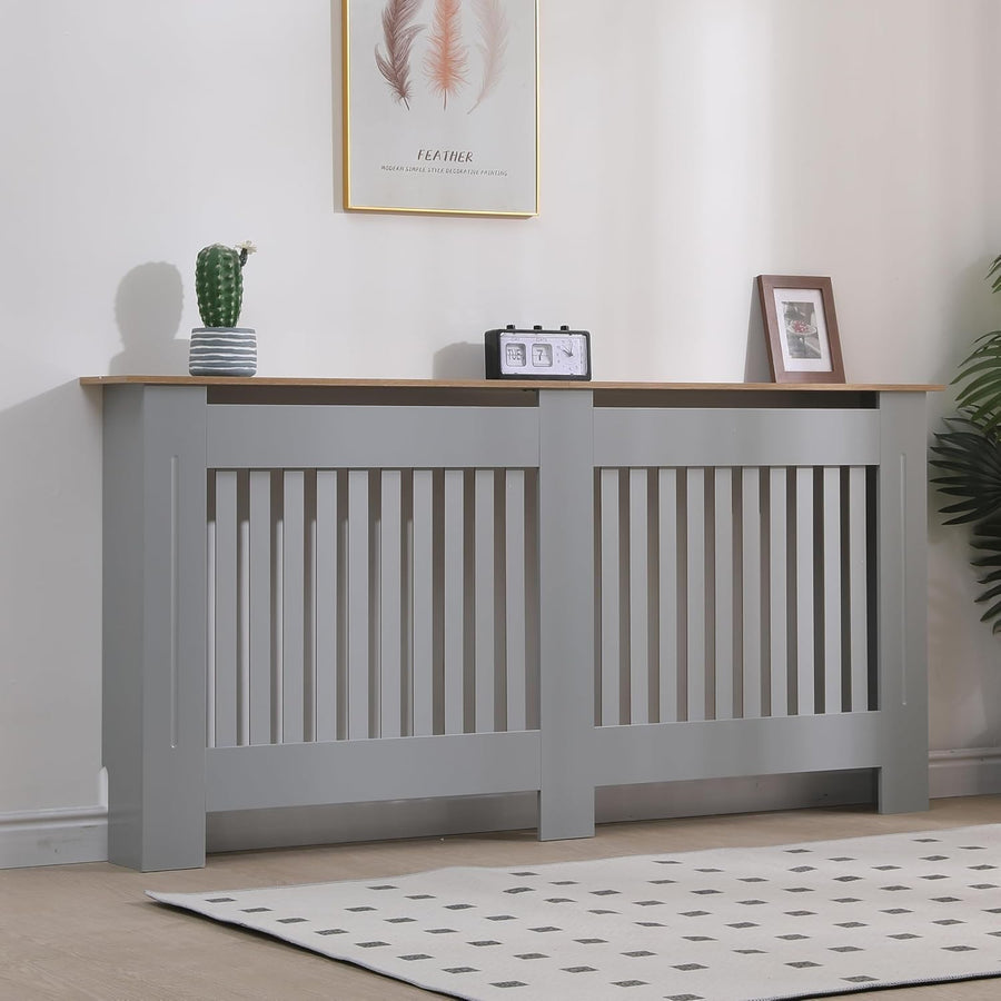 Extra Large Grey Radiator Cover Modern Slatted MDF Grill Cabinet 172x82x19cm