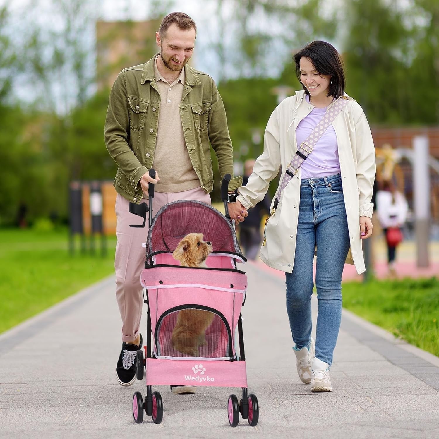 3 in 1 Pet Stroller Folding Dog Cat Pushchair 4 Wheel Travel Pram