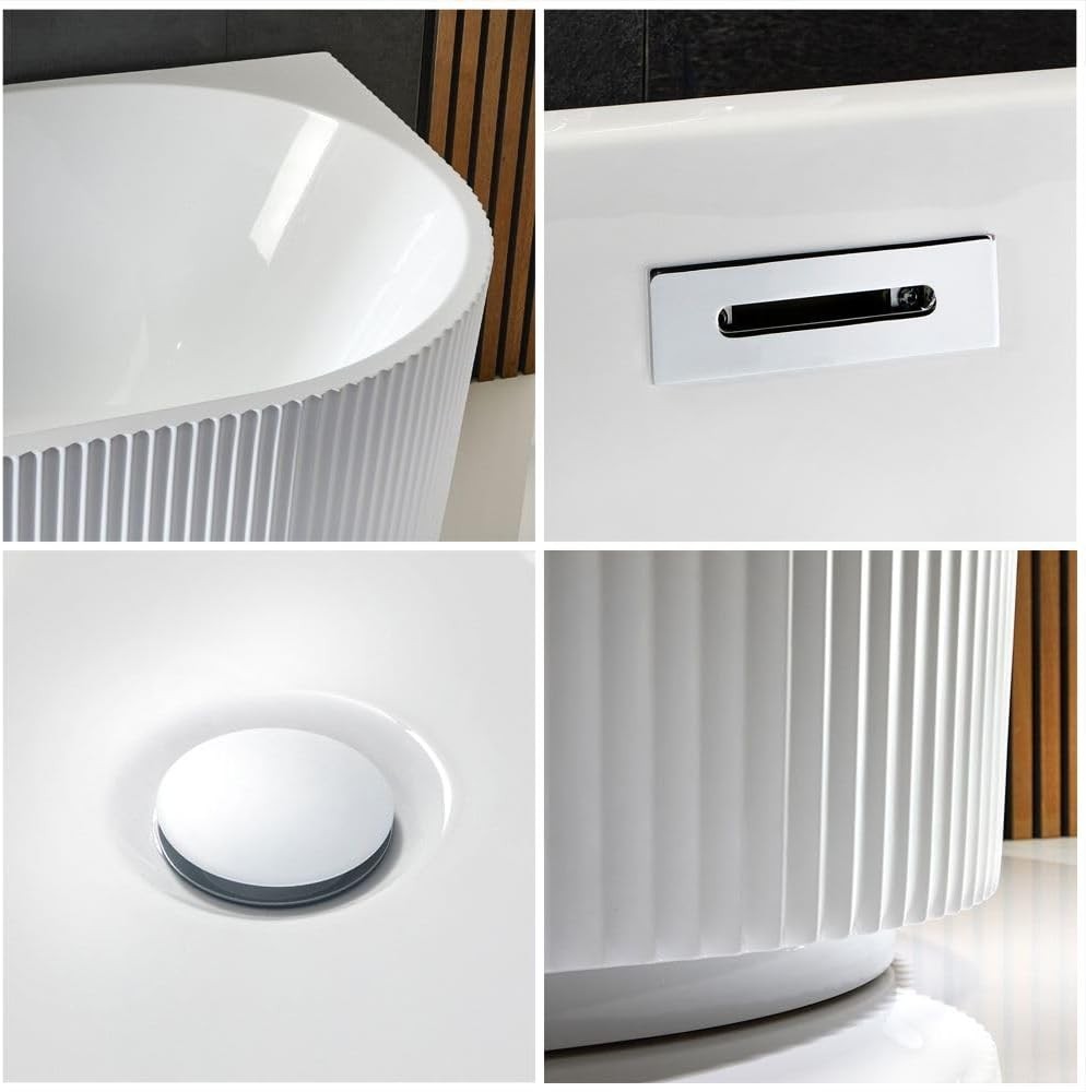 White Left Hand Fluted Corner Bath 1700x800mm Chrome Overflow