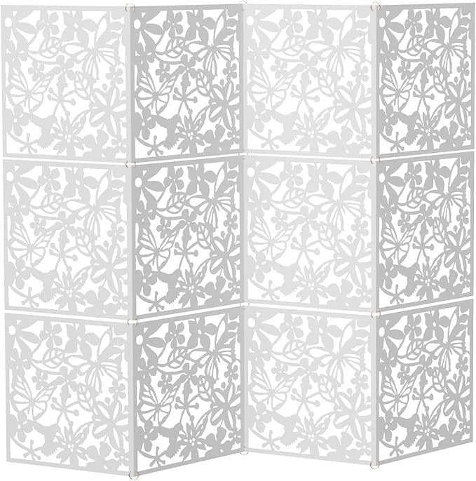 12 Panel Hanging Room Divider 40x40cm White Hollow Pattern Wall Partition Screen