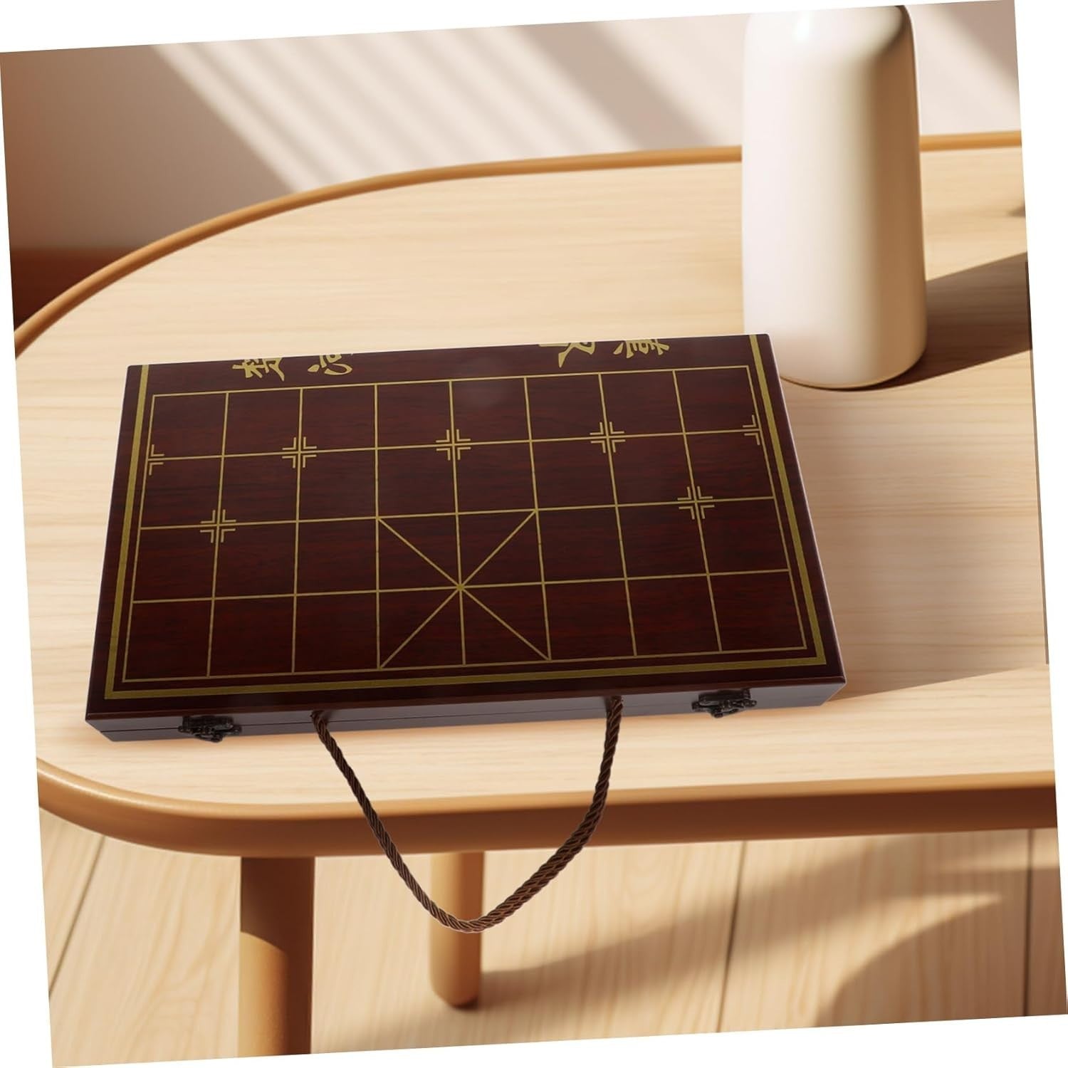Portable Wooden Xiangqi Chess Board With Storage Box Travel Game