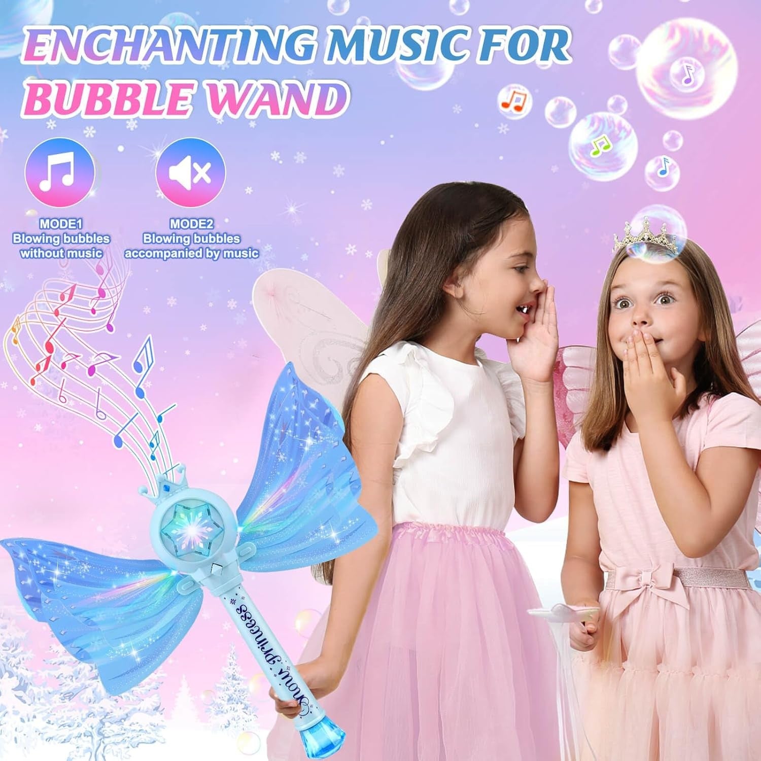 Kids Bubble Wand Light Music Fairy Princess Toy Blue