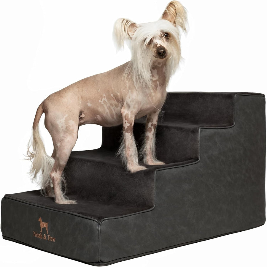 Extra Wide 17" Dog Stairs Ramp 4-Step Foam Pet Steps Couch Bed