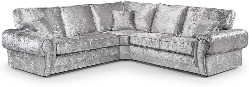 Luxury 5-Seater L-Shape Velvet Corner Sofa Silver High Back Cushions