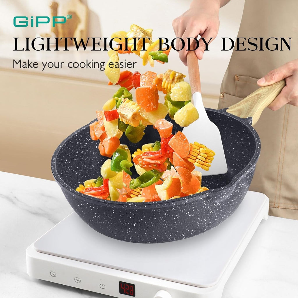 10pcs Grey Granite Non Stick Induction Safe Cookware Set Ceramic Pots Pans