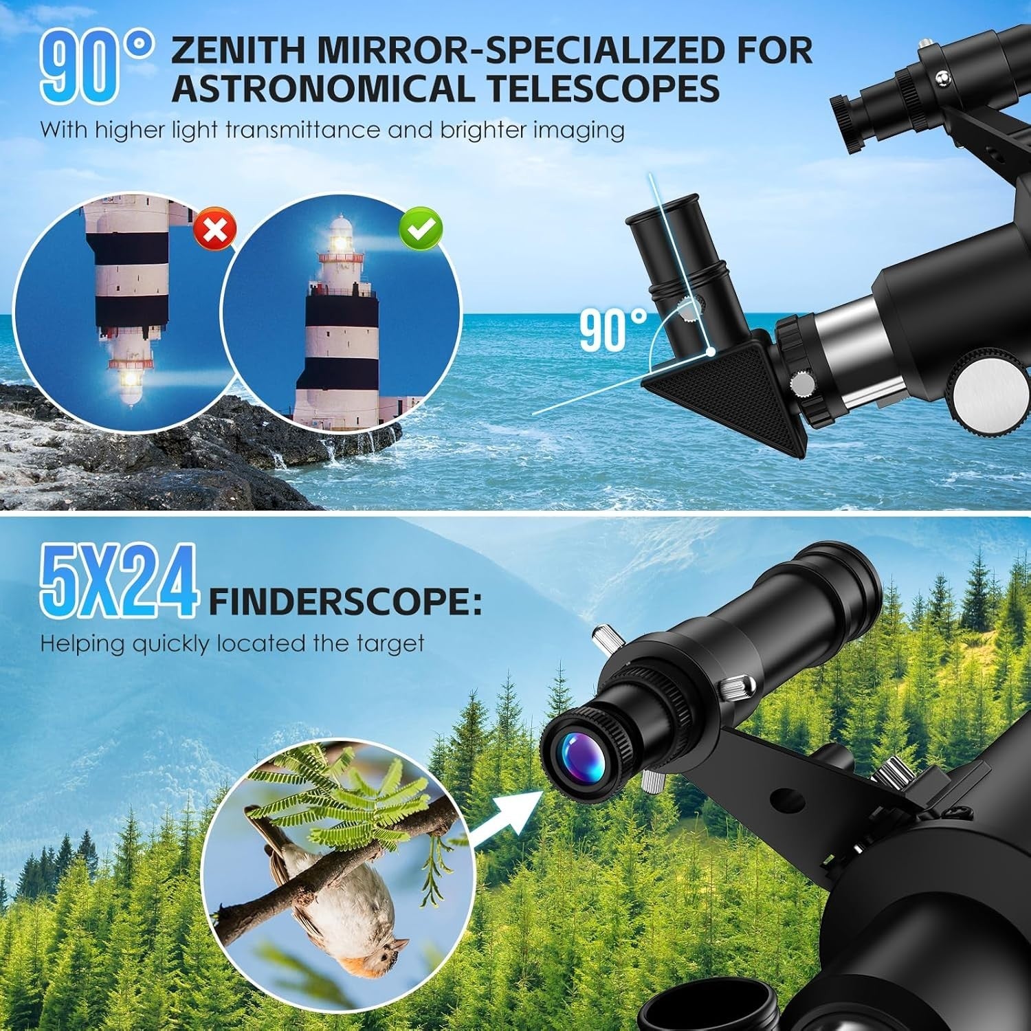 70mm Kids Astronomy Telescope, 400mm, with Phone Holder for Beginners