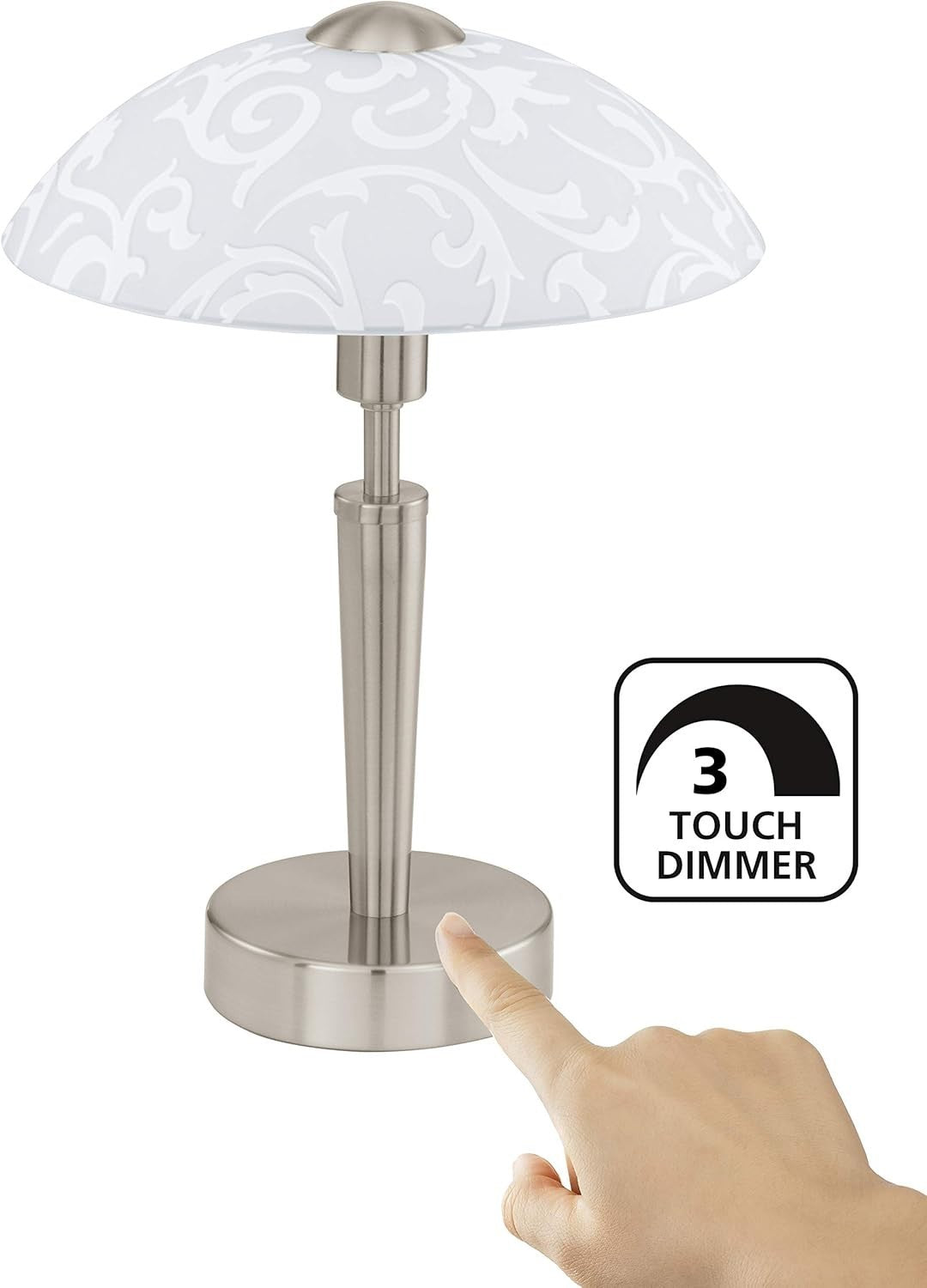 Touch Dimmer Table Lamp Satin Nickel White Glass Bedside Desk Light