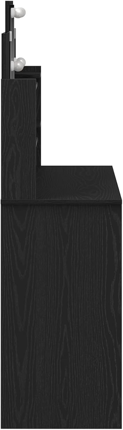 Contemporary Vanity Dresser 6 Drawer LED Mirror Black Oak Makeup Table
