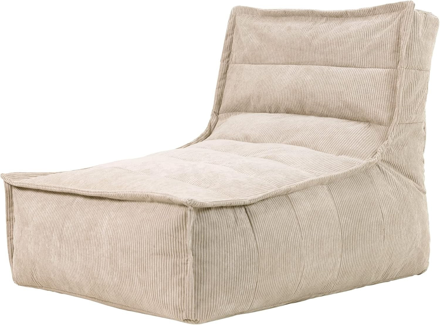 Beige Corduroy Lounge Bean Bag Chair | Comfy Large Seat for Living Room