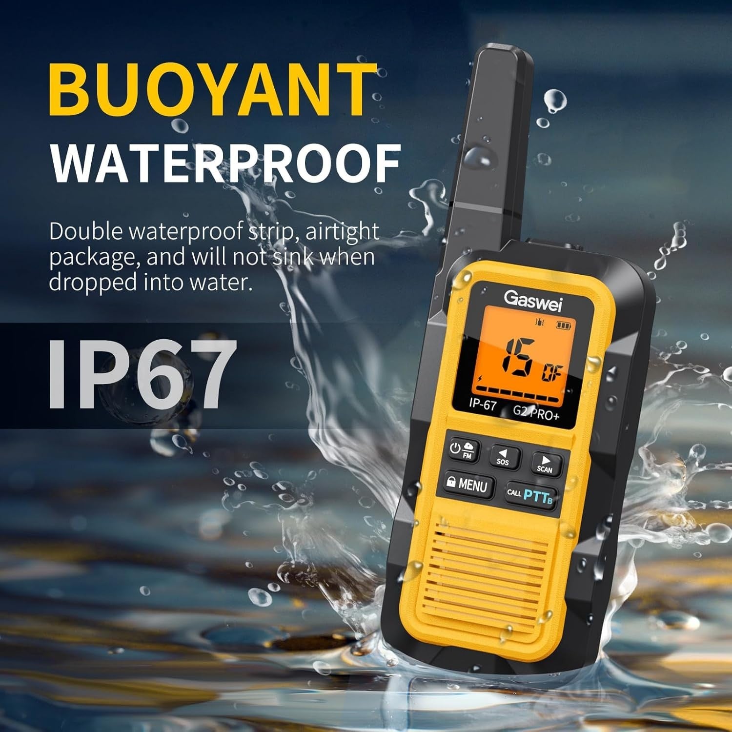 IP67 Waterproof Floating Walkie Talkies 2 Pack Dual PTT FM SOS VOX