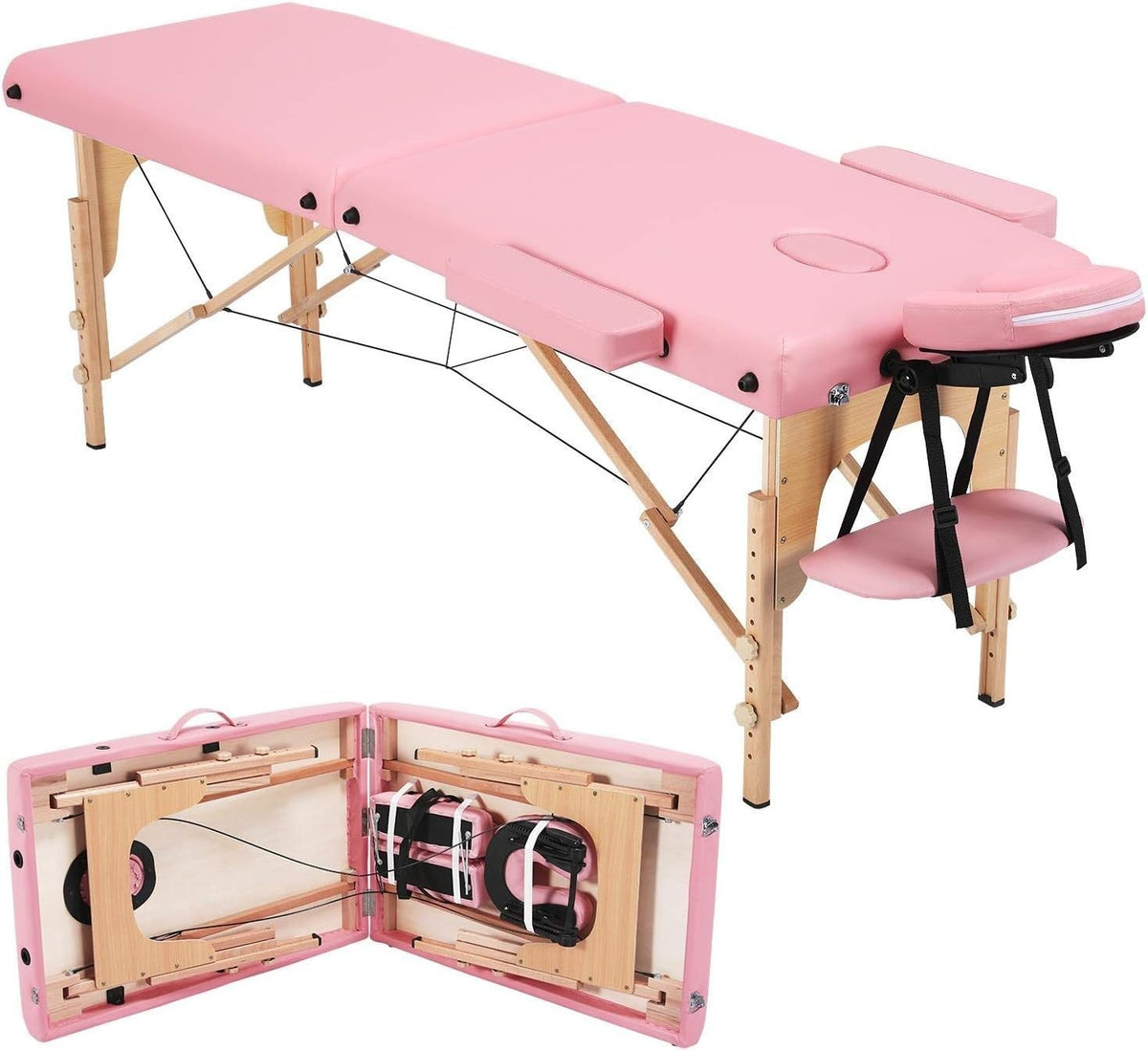 Portable Massage Bed 2 Section Folding Beauty Spa Therapy Couch 60cm Pink