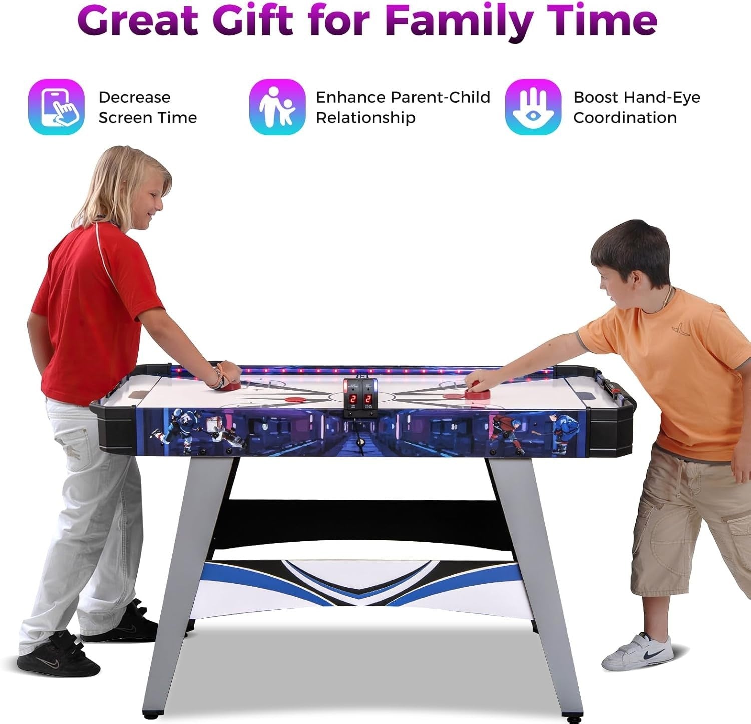 54 Inch Air Hockey Table LED Light Up 12V Motor Arcade Game Indoor