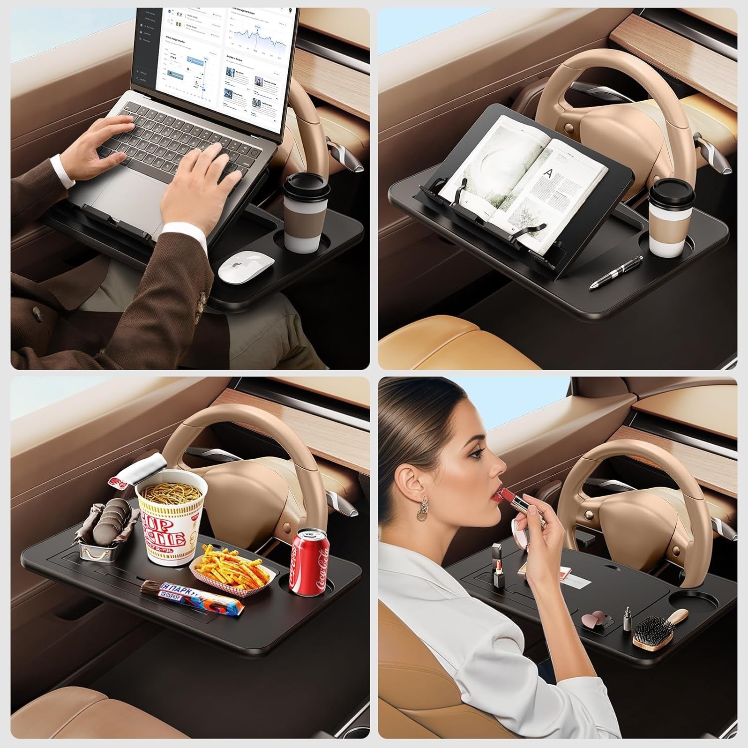 Car Steering Wheel Laptop Tray Adjustable Travel Desk Food Drink Holder