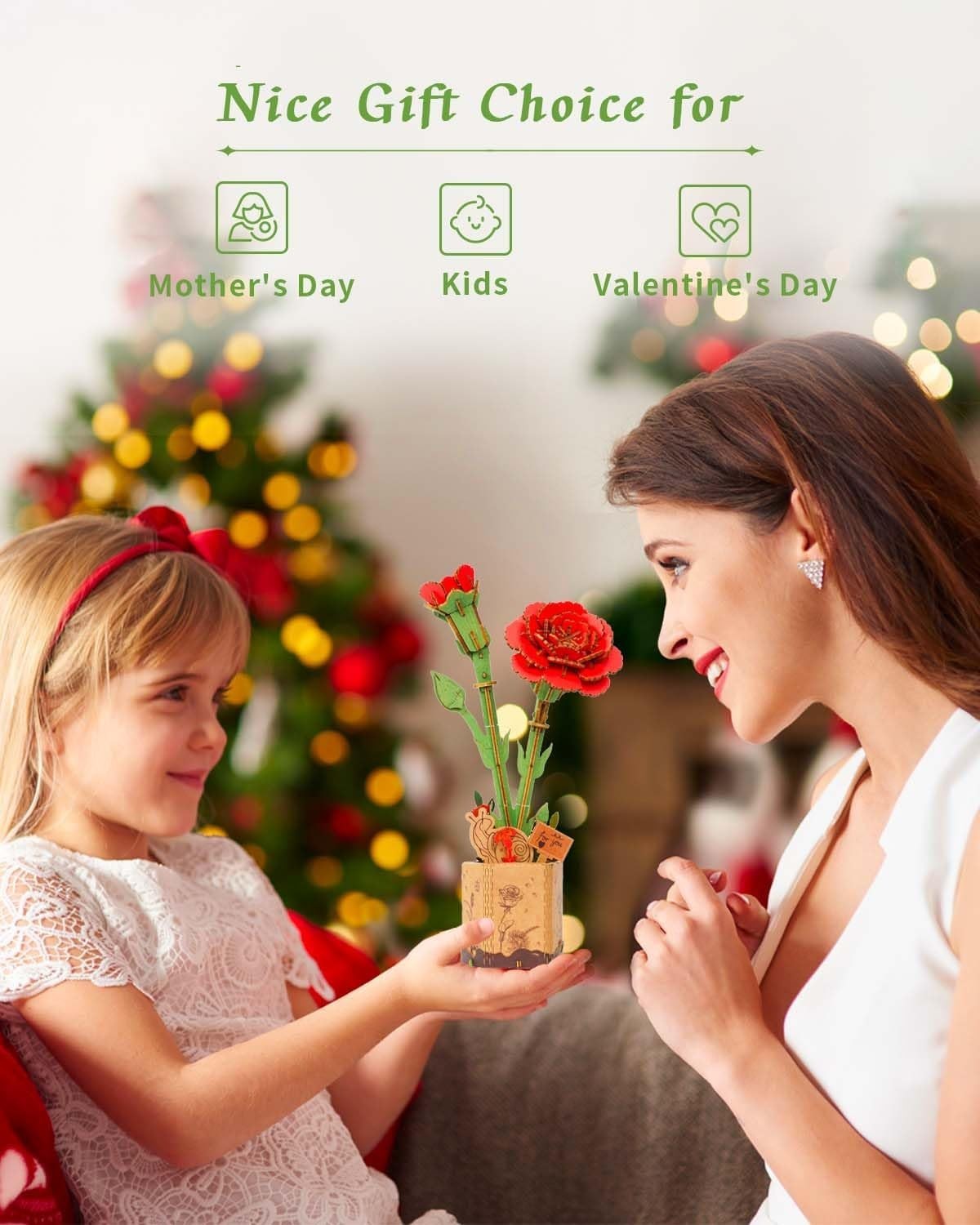 3D Wooden Red Carnation Puzzle Kit – DIY Flower Craft Gift & Decor