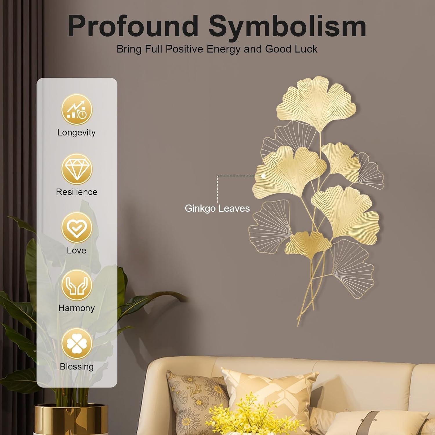 Gold Ginkgo Leaf Metal Wall Art Luxury Decor