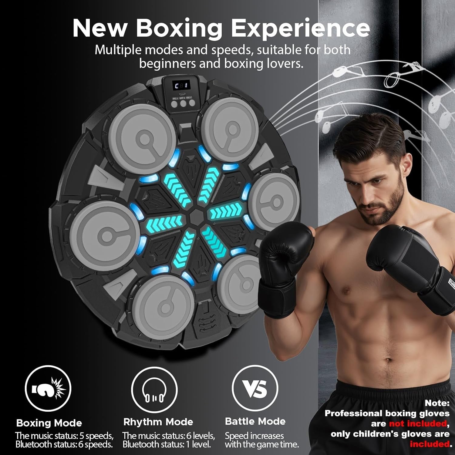 Music Boxing Machine Wall Mounted LED Punch Pad Bluetooth Home Trainer