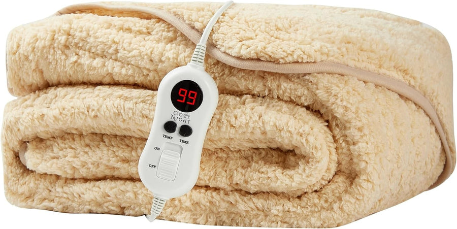 Electric Heated Throw Blanket 160x120cm Sherpa Fleece 9 Heat Timer Grey Sand