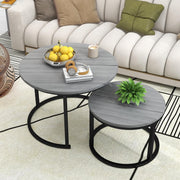 Round Nesting Coffee Table Set Grey Engineered Wood Steel Frame Space Saver