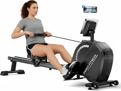 Rowing Machine 16-Level Quiet Resistance Bluetooth LCD Dual Rail 350LB