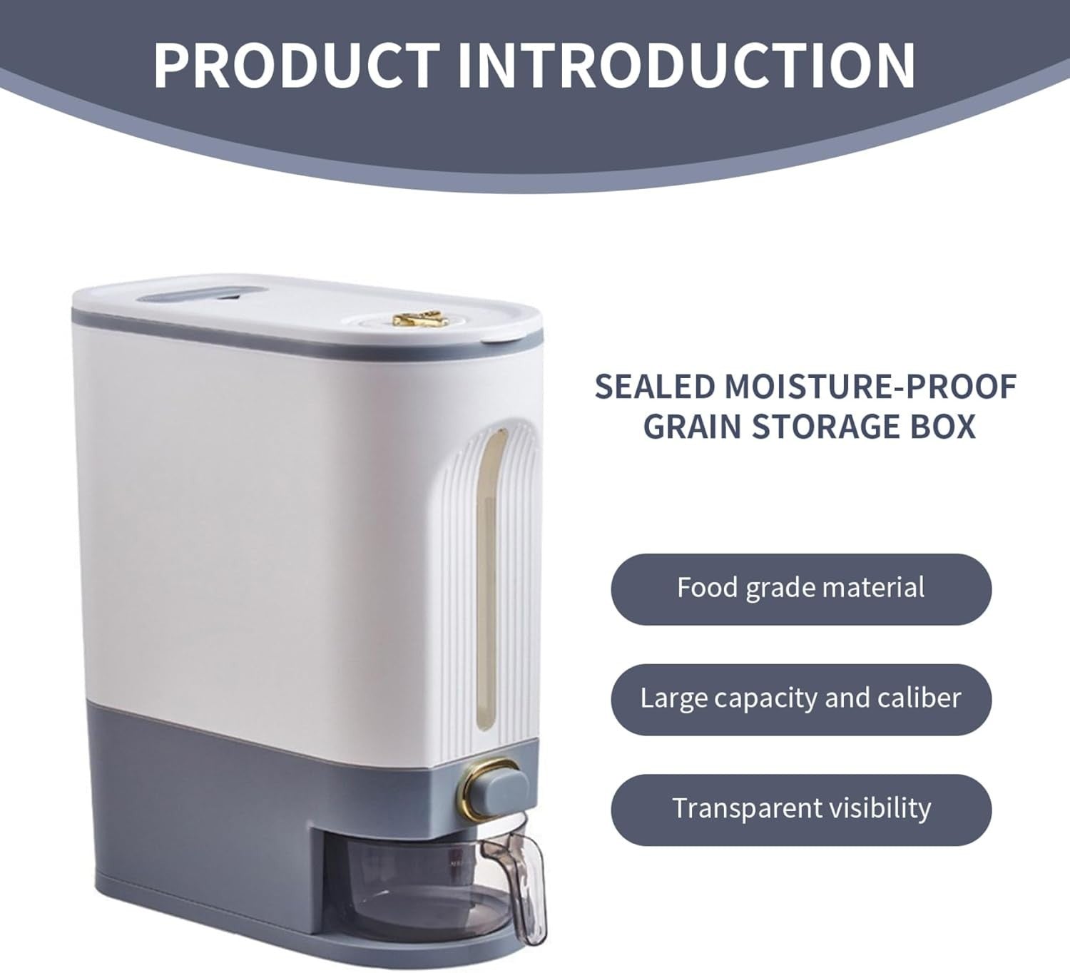 10KG Rice Dispenser with Time Scale Sealed Storage Container & Cup