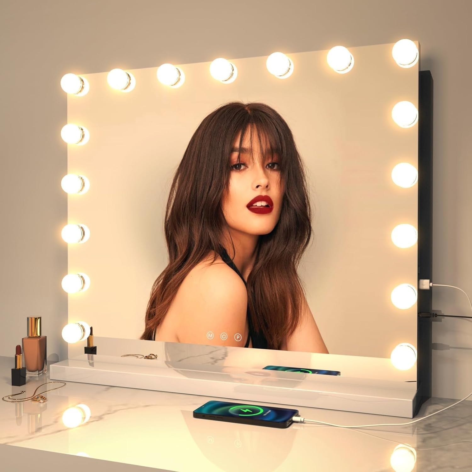 LED Makeup Vanity Mirror 60x50cm | 10X Magnification, USB Charging