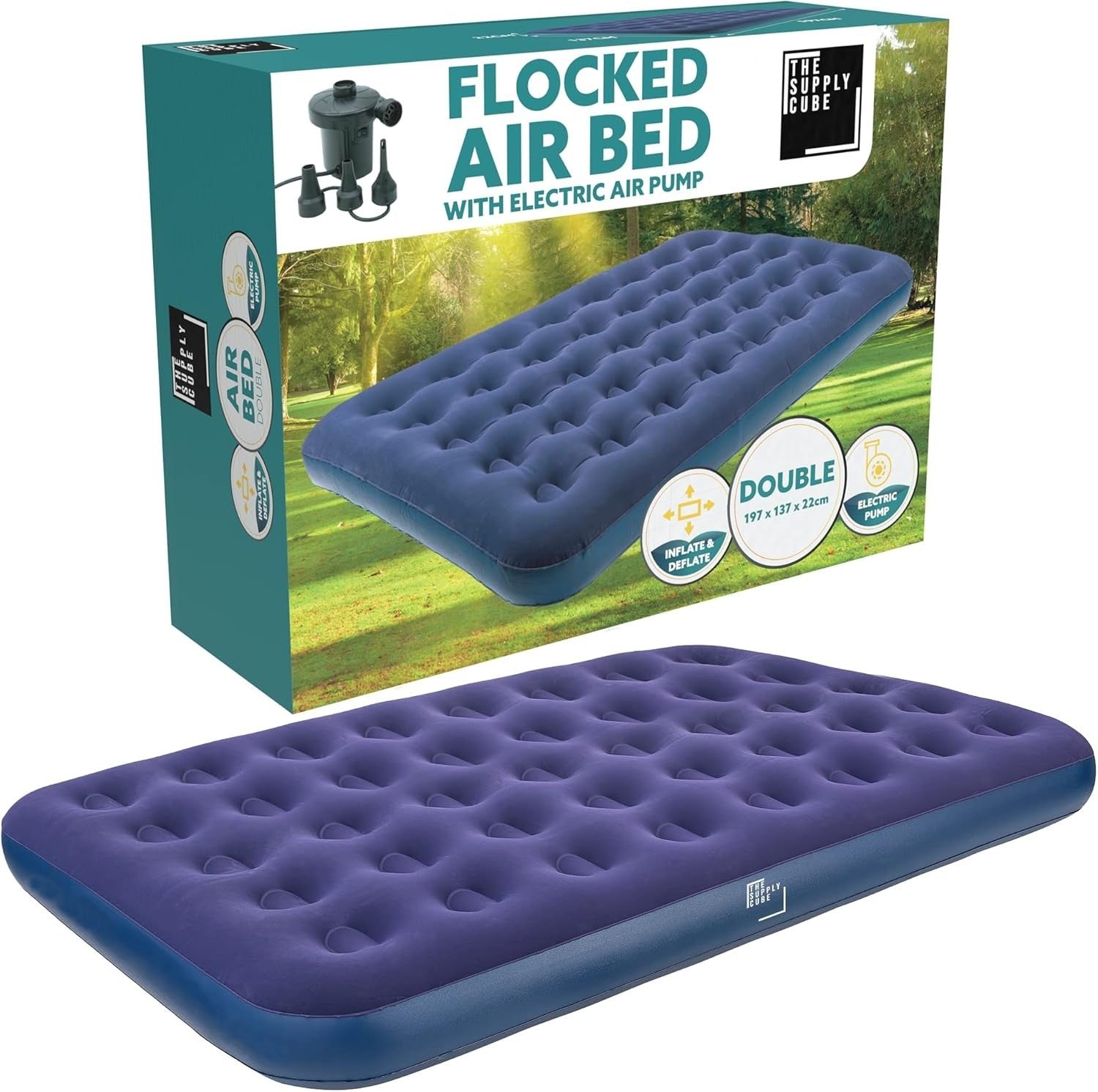 Double Air Mattress Inflatable Bed with AC Pump Waterproof Durable