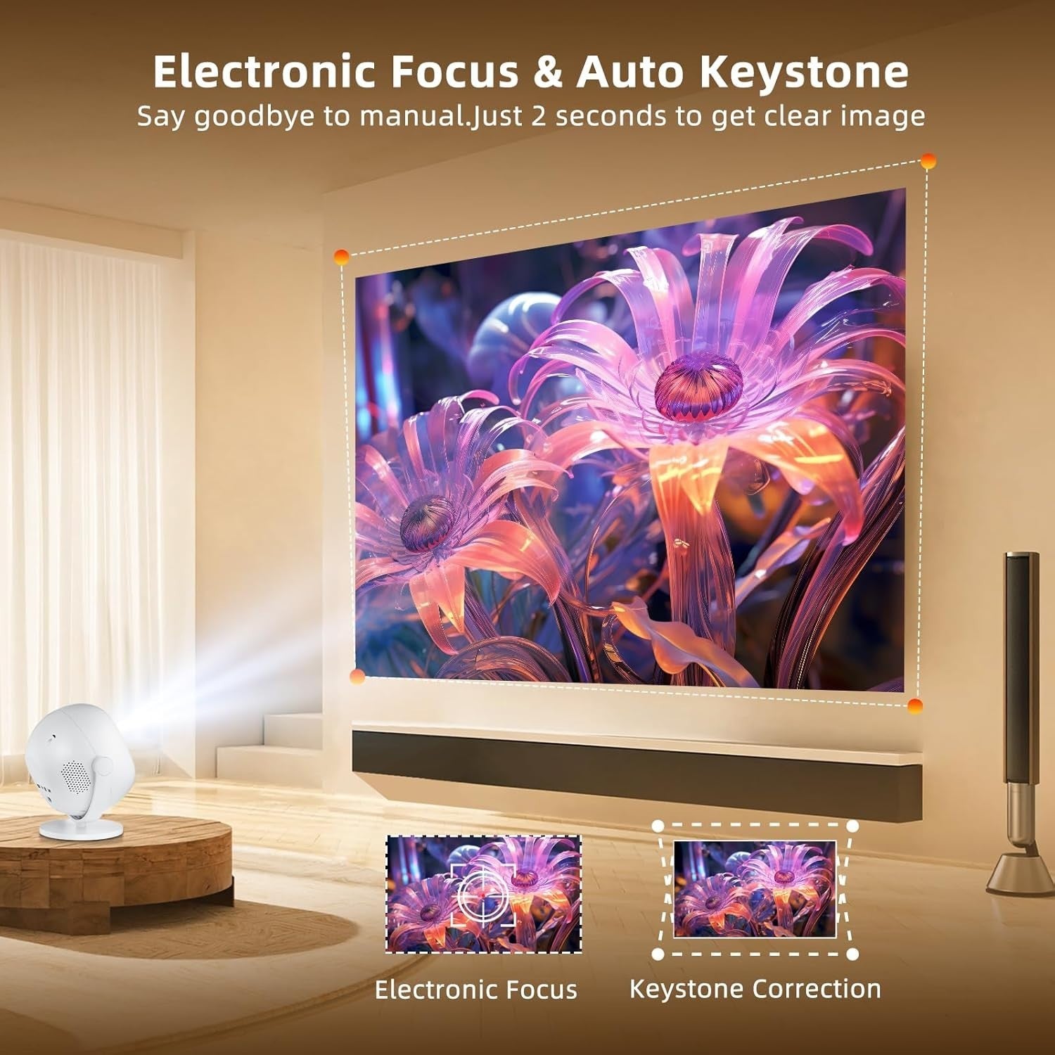 Android Projector 1080P 4K Ready WiFi 6 Bluetooth Auto Focus Home Cinema