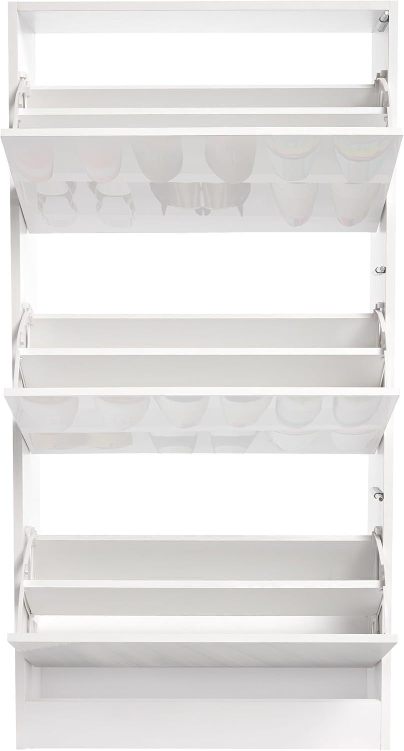 White High Gloss 3 Drawer Shoe Cabinet Modern Slim Storage Unit Hallway