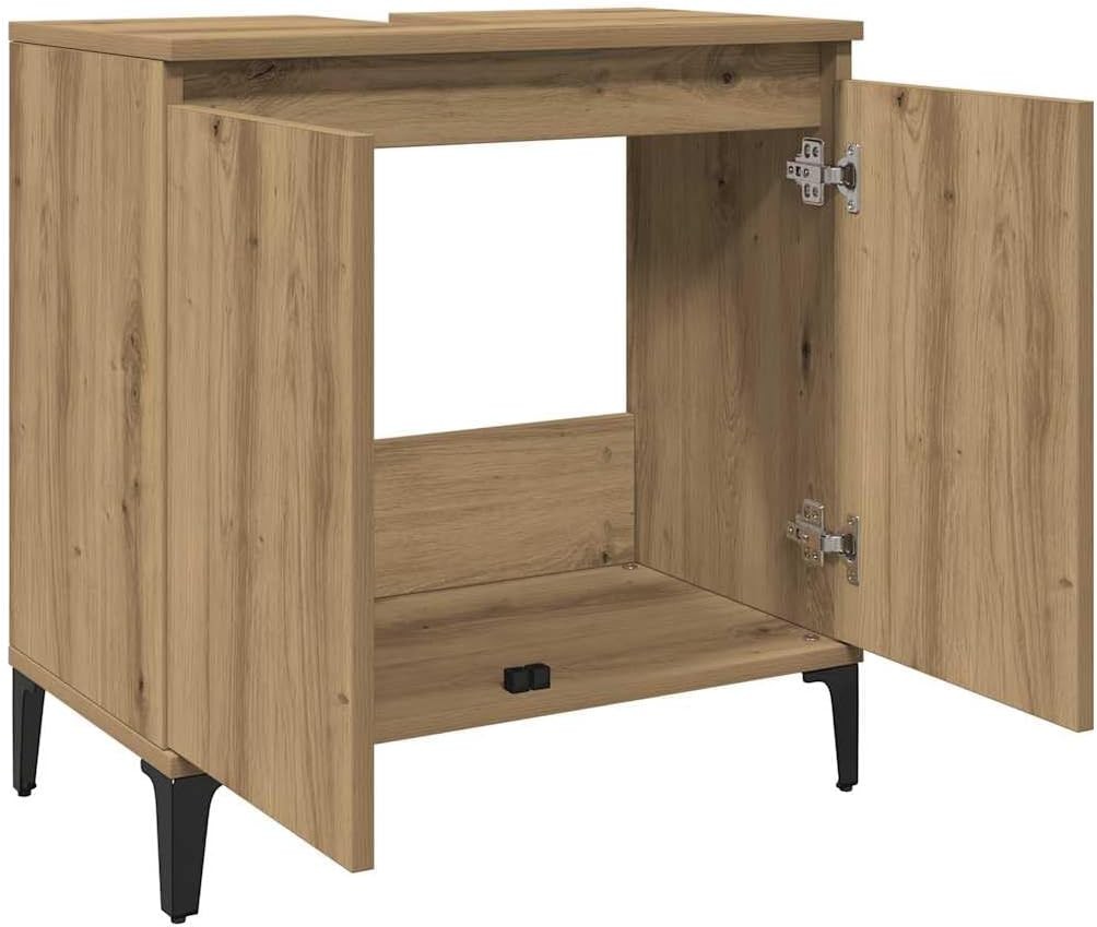 Artisan Oak Bathroom Sink Cabinet | 58x33x60cm Modern Vanity with Metal Legs