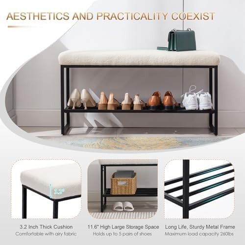 Zesthouse Boucle Shoe Bench with Storage, Modern Entryway & Bedroom Seating