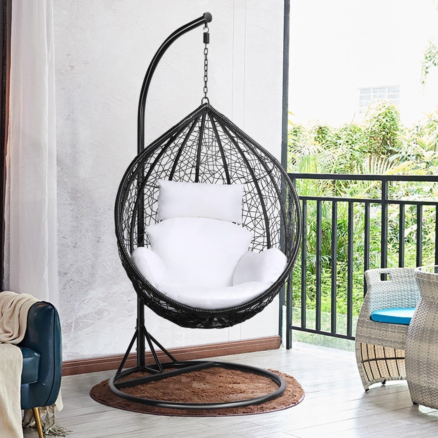 Garden Egg Swing Chair with Stand Outdoor Hanging Rattan Chair Cushion Cover