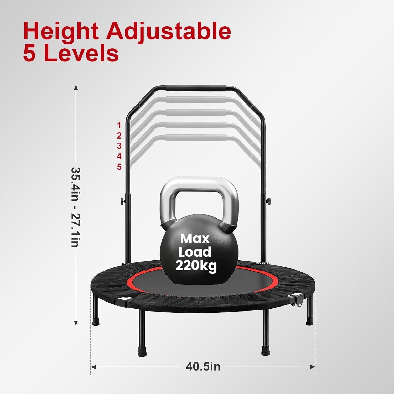 40in Heavy Duty Foldable Rebounder Trampoline Adjustable Handle 485LB