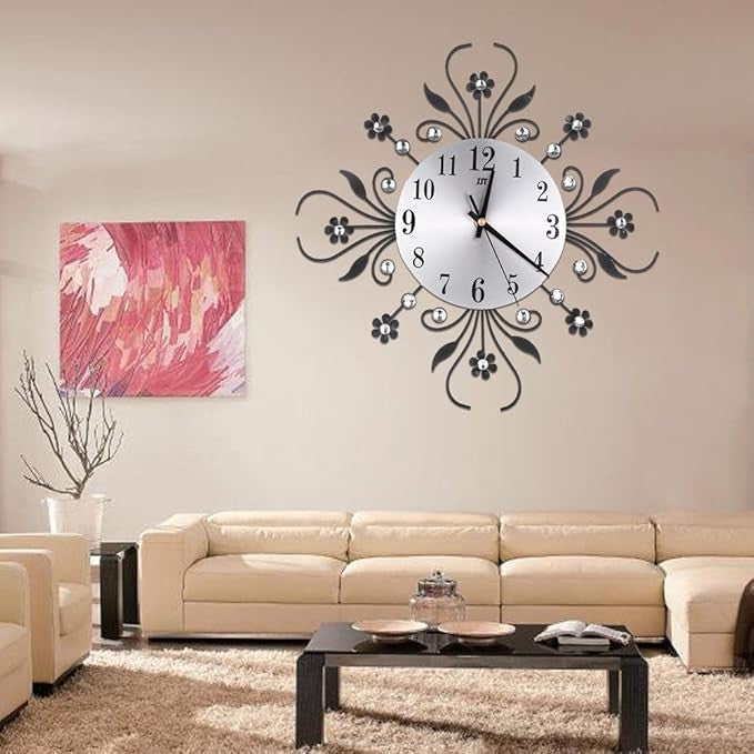Elegant 3D Flower Metal Wall Clock | Silent Quartz 35cm Art Decor for Home